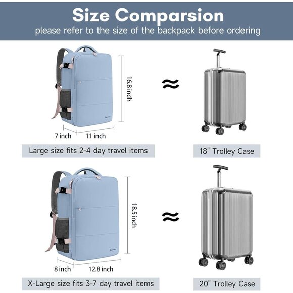 Taygeer Women's Powder Purple Travel Backpack Carry On 15.6inch Laptop Backpack - Picture 5 of 9